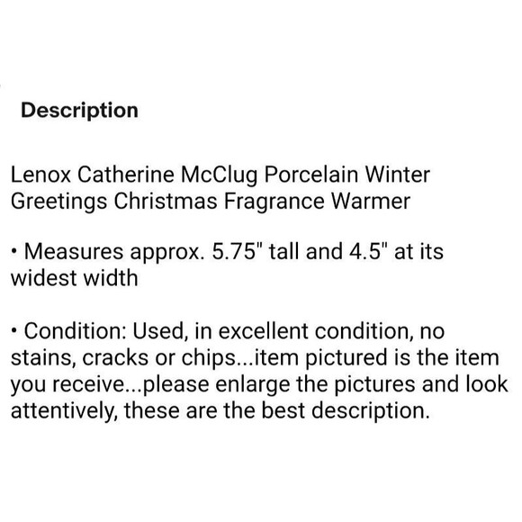 Lenox Catherine McClug Porcelain Winter Greetings Christmas Fragrance Warmer - Picture 9 of 9